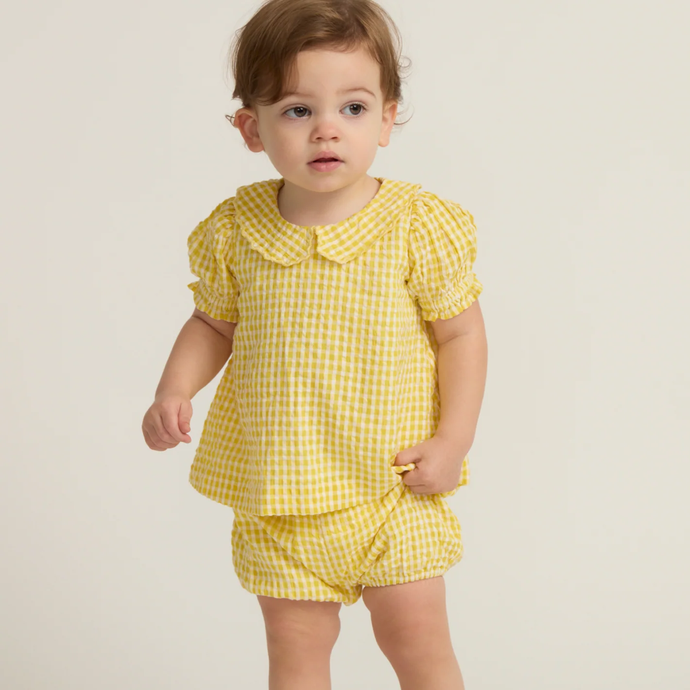 baby girls soleil gingham puff sleeve top and bloomer set - Image 2