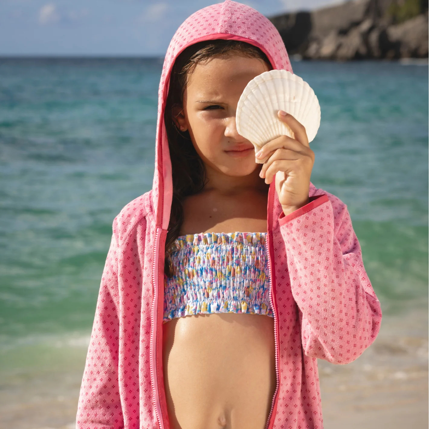 girls blush dot french terry hooded zipper coverup - Image 2