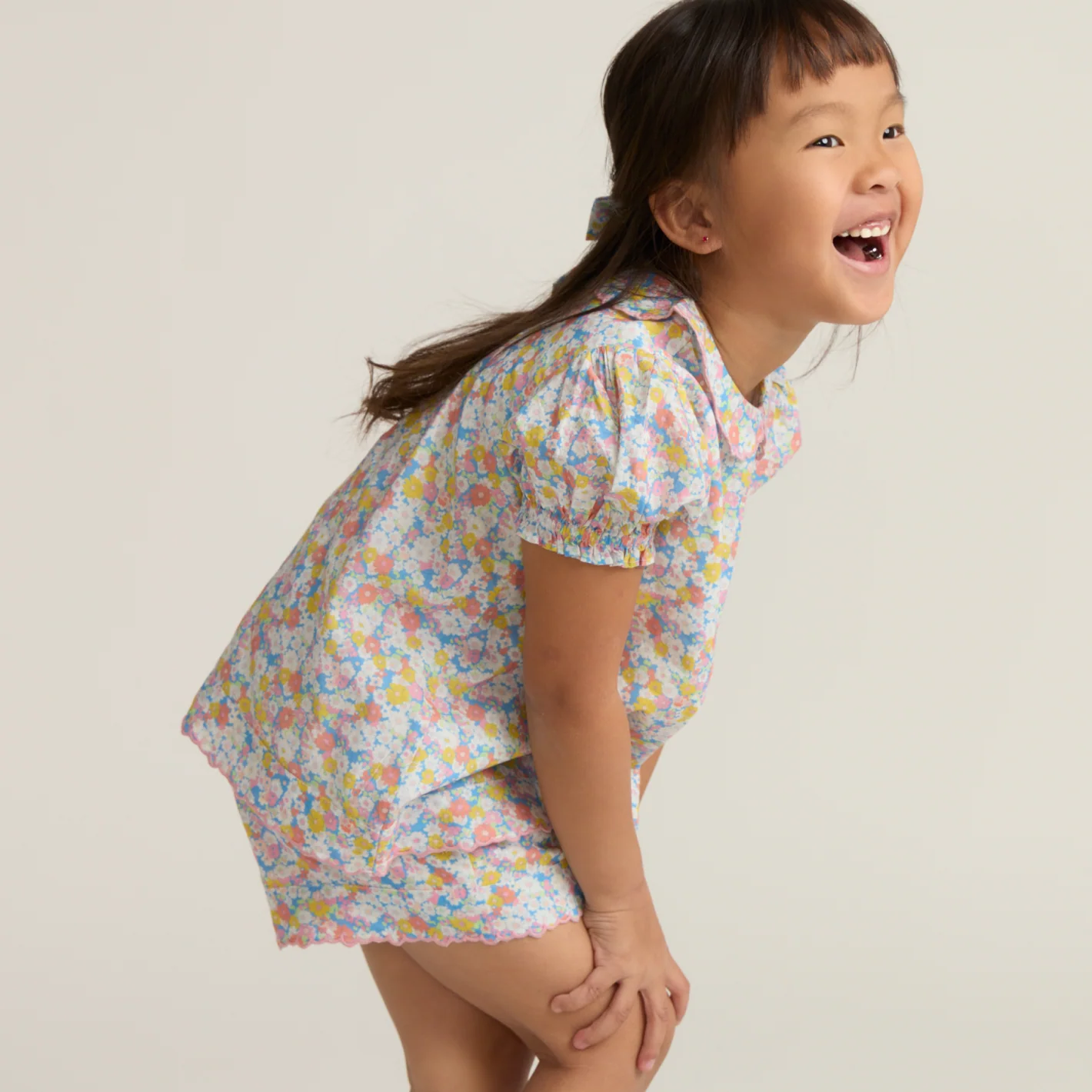 girls jasmine blossom puff sleeve top and short set - Image 3