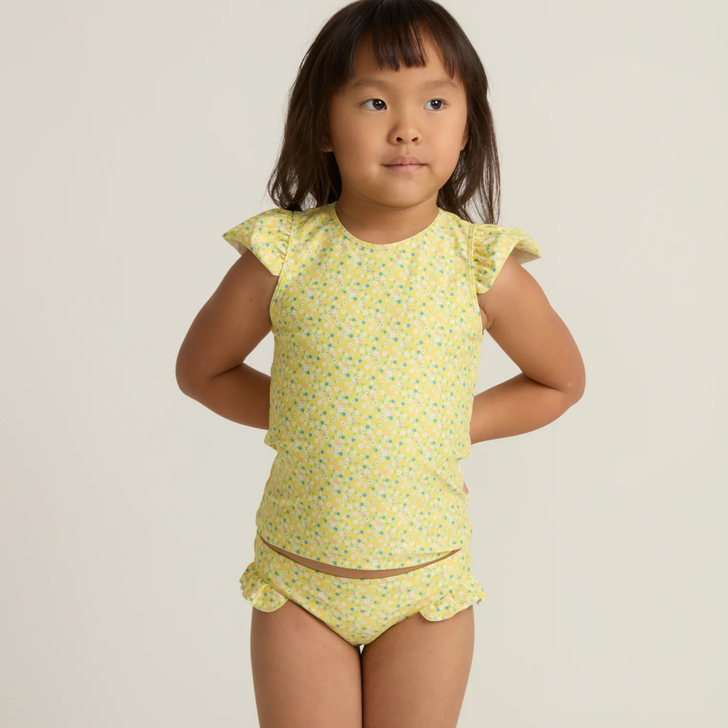 girls petite fleur cap sleeve rashguard set - Image 2