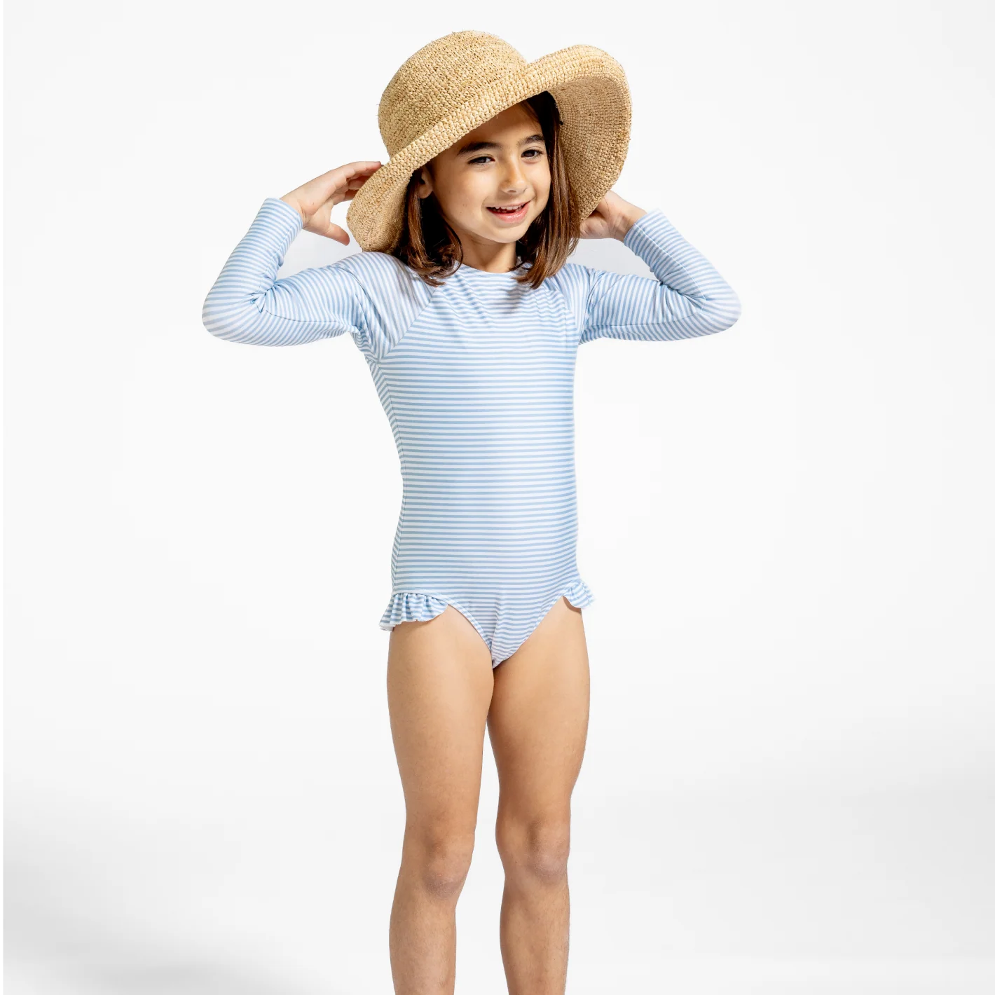 girls powder blue stripe rashguard one piece - Image 7