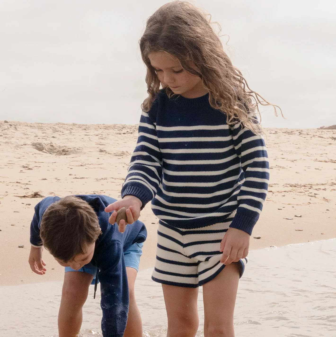 unisex navy and cream stripe knit sweater - Image 2