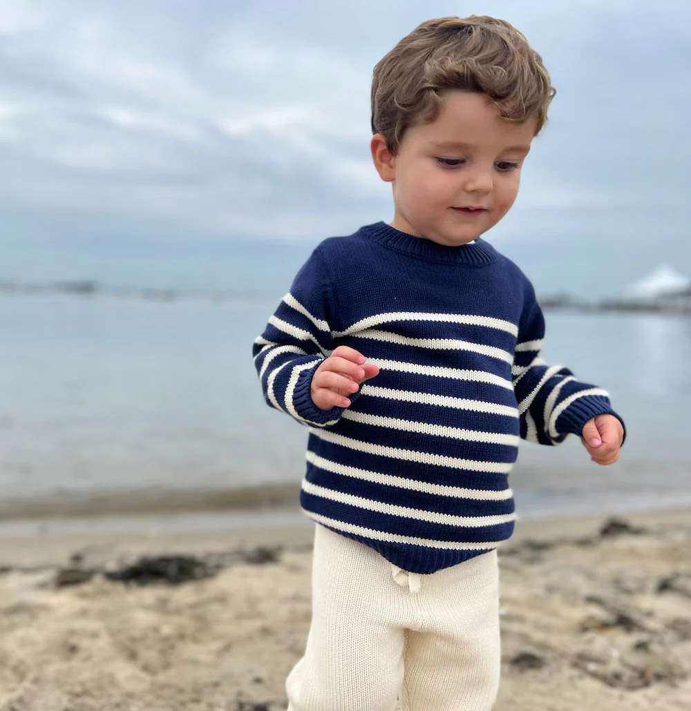 unisex navy and cream stripe knit sweater - Image 7