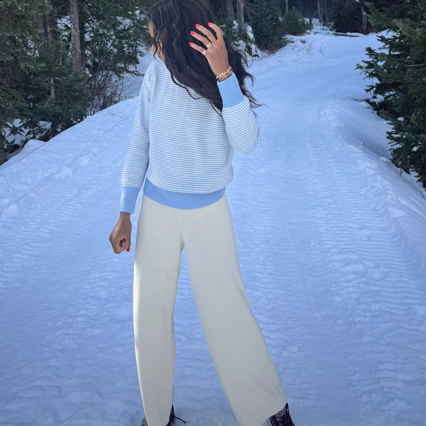 women's cream wide leg knit pant - Image 2