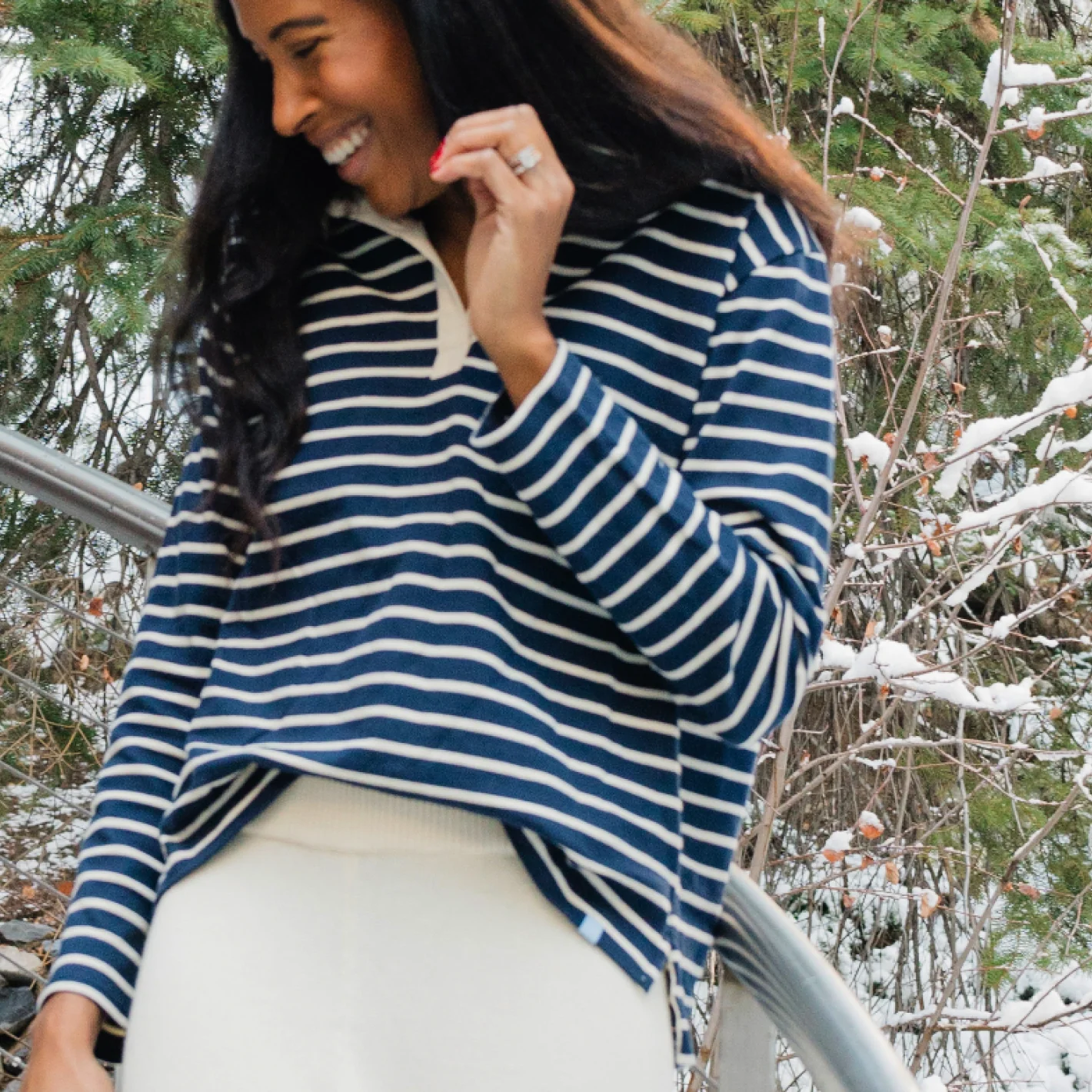 women's navy and cream stripe rugby shirt - Image 5